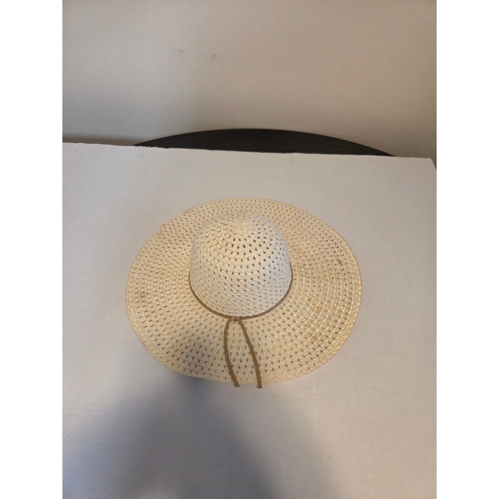 Womens White Woven Wide Brim Floppy Sun Hat Beach Summer Straw Style TT191452